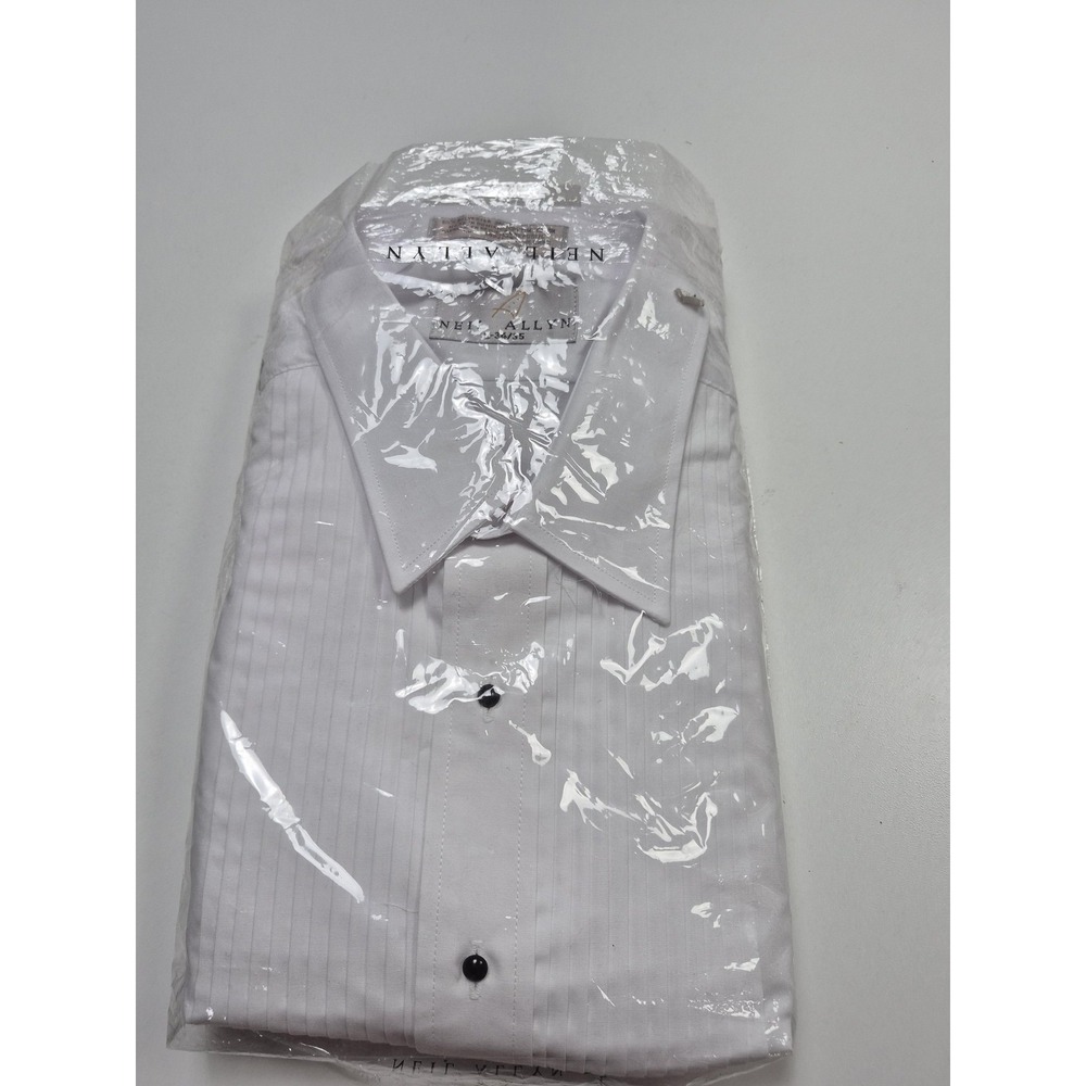 Neil Allyn Dress Shirt Mens L 34/35 White Pleated French Cuff Formal Tuxedo